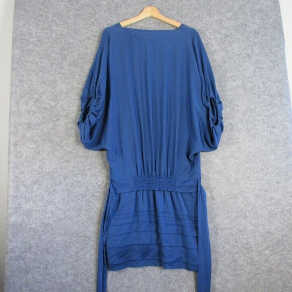Diane Von Furstenberg Front Tie Overlapping Silk Mini Dress Ruched 8 Blue 278 - Picture 2 of 14